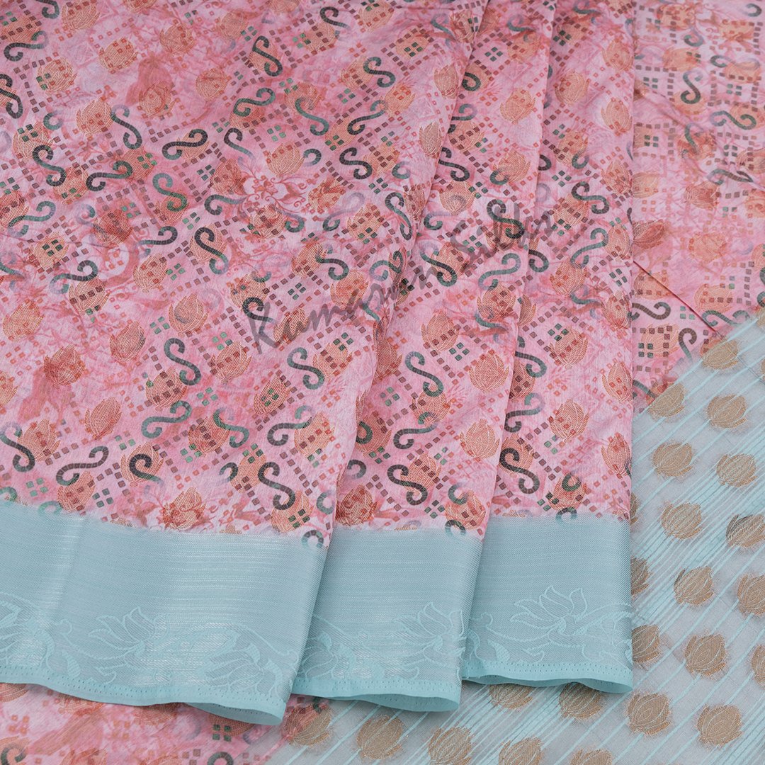 Semi Raw Silk Printed Candy Pink Saree