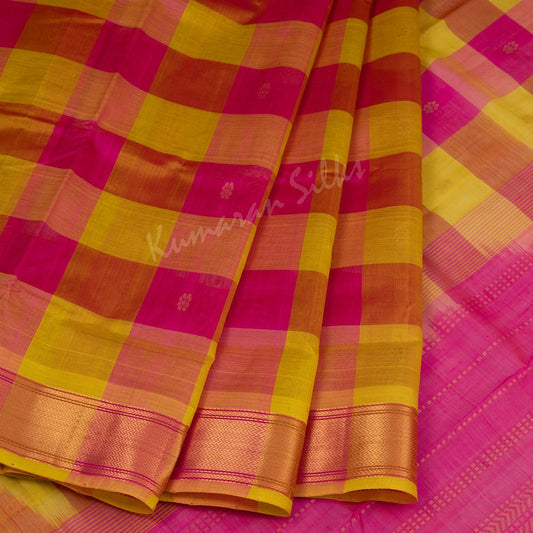 Amirthavarshni Pink And Yellow Checked Silk Cotton Saree