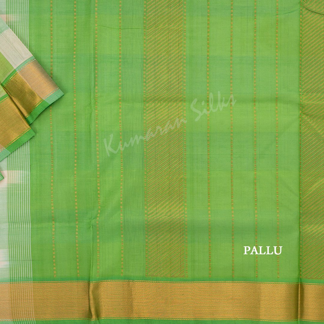 Amirthavarshni Green And Cream Checked Silk Cotton Saree 04