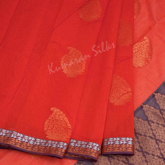 Silk Cotton Embroidered Dark Orange Saree 03