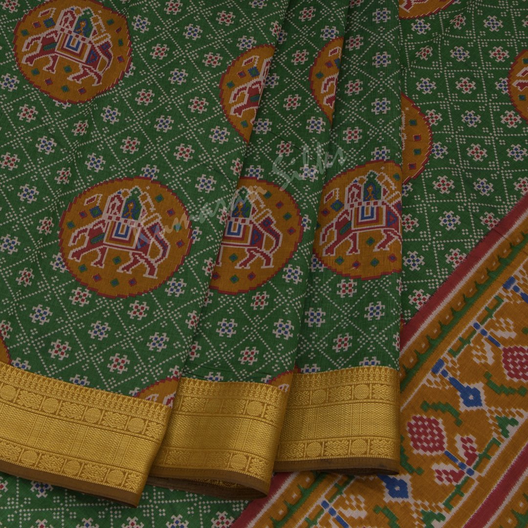 Semi Raw Silk Printed Jungle Green Saree