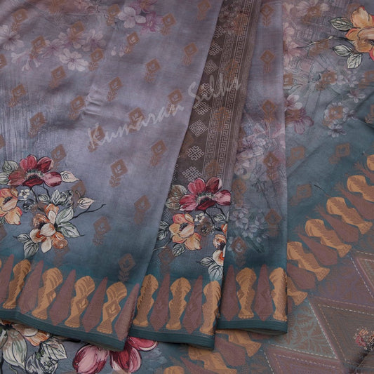 Semi Raw Silk Printed Lilac Grey Saree