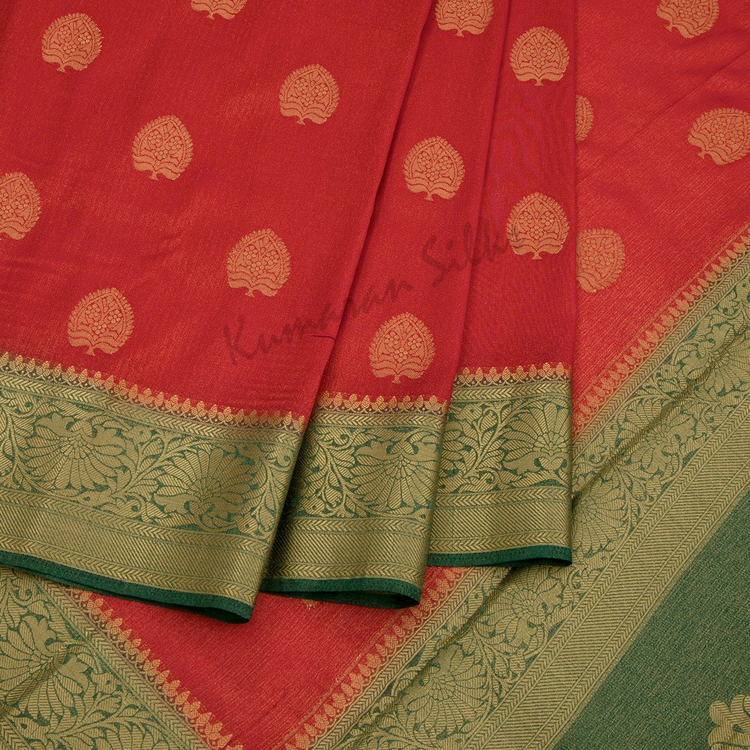 Semi Mysore Silk Embroidered Reddish Orange Saree