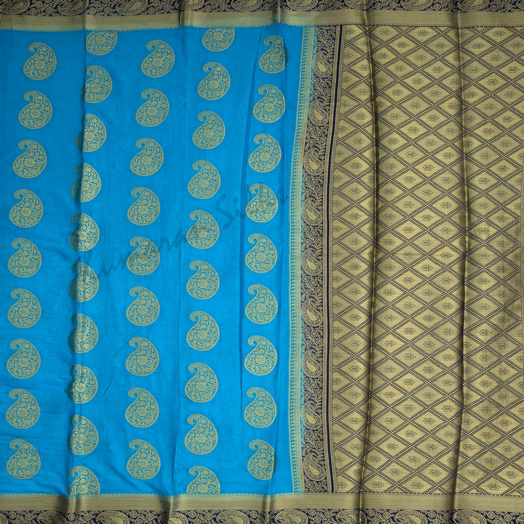 Semi Mysore Silk Embroidered Sky Blue Saree