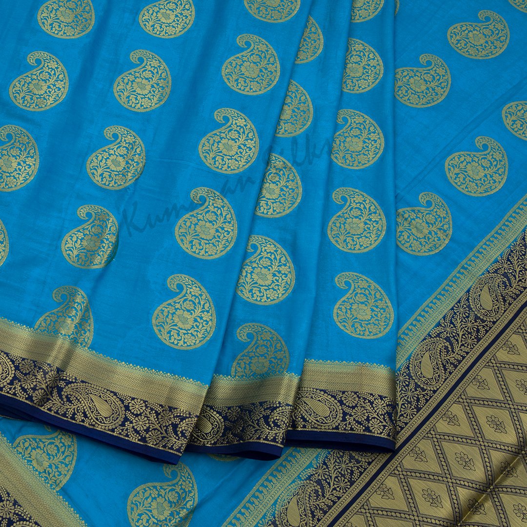 Semi Mysore Silk Embroidered Sky Blue Saree