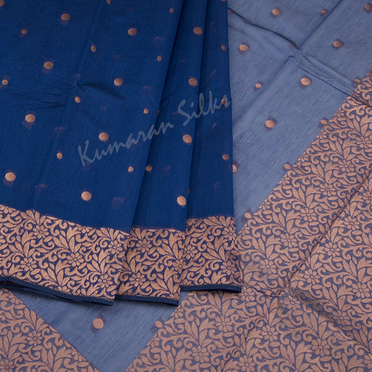 Silk Cotton Embroidered Navy Blue Saree 07