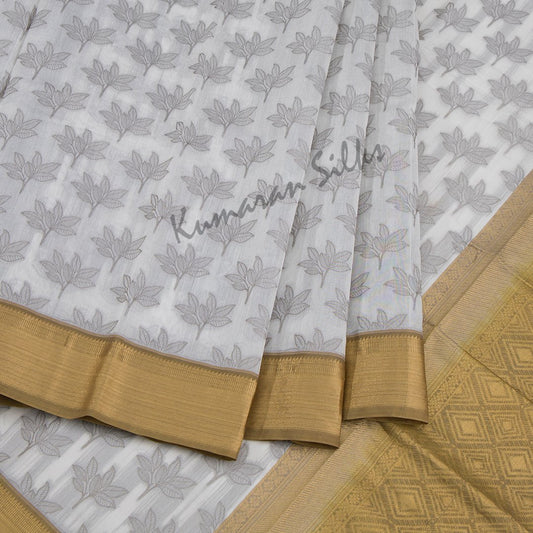 Silk Cotton Printed White Saree
