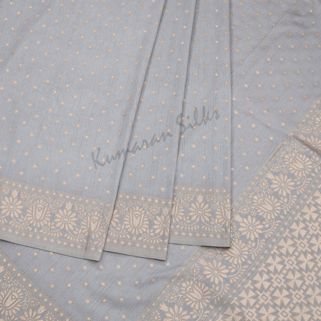 Semi Raw Silk Embroidered Light Grey Saree