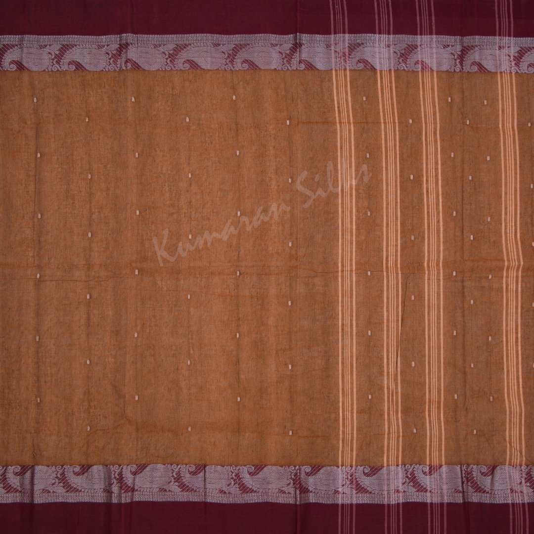 Bengali Cotton Cinnamon Brown Saree Without Blouse