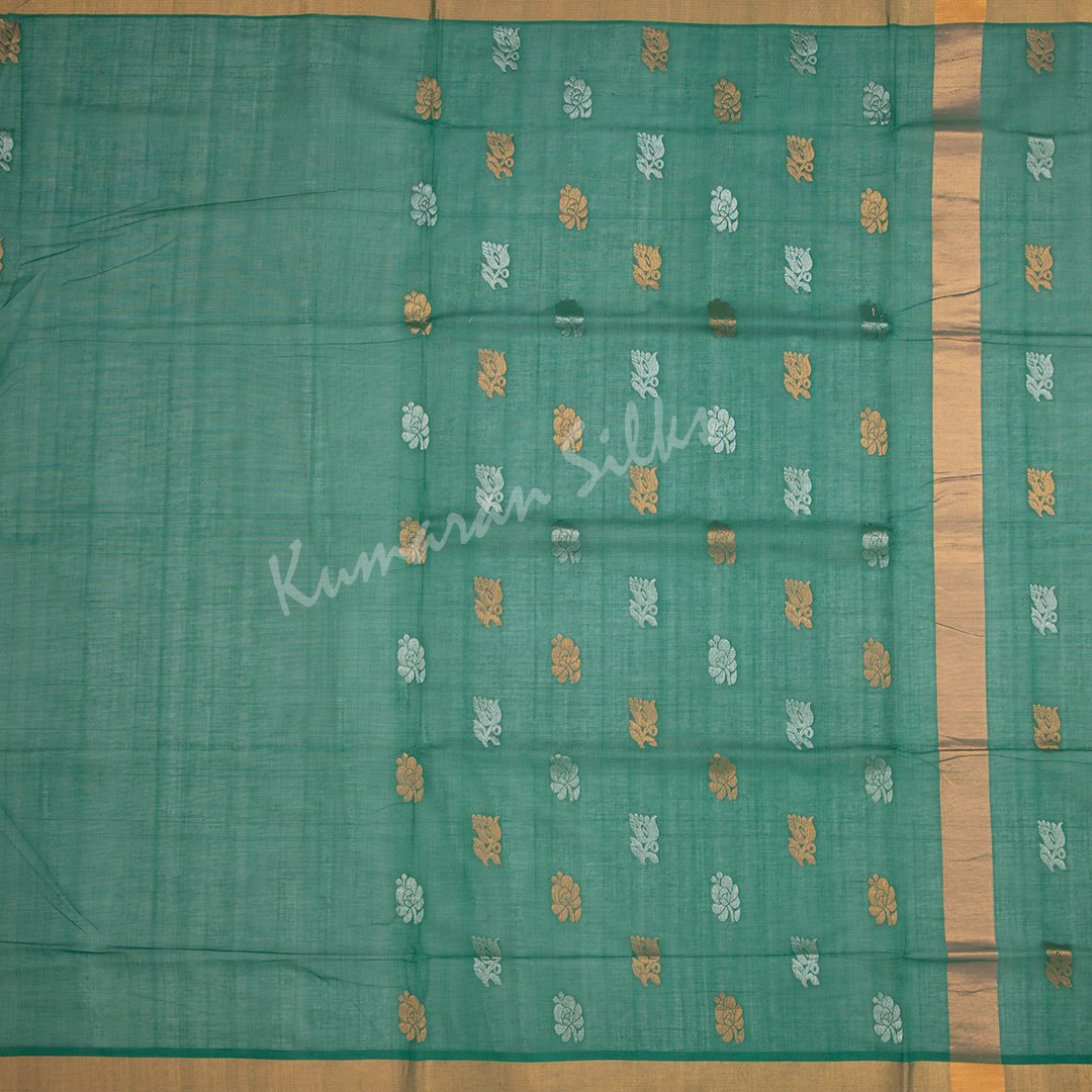 Venkatagiri Handloom Cotton Green Saree Without Blouse
