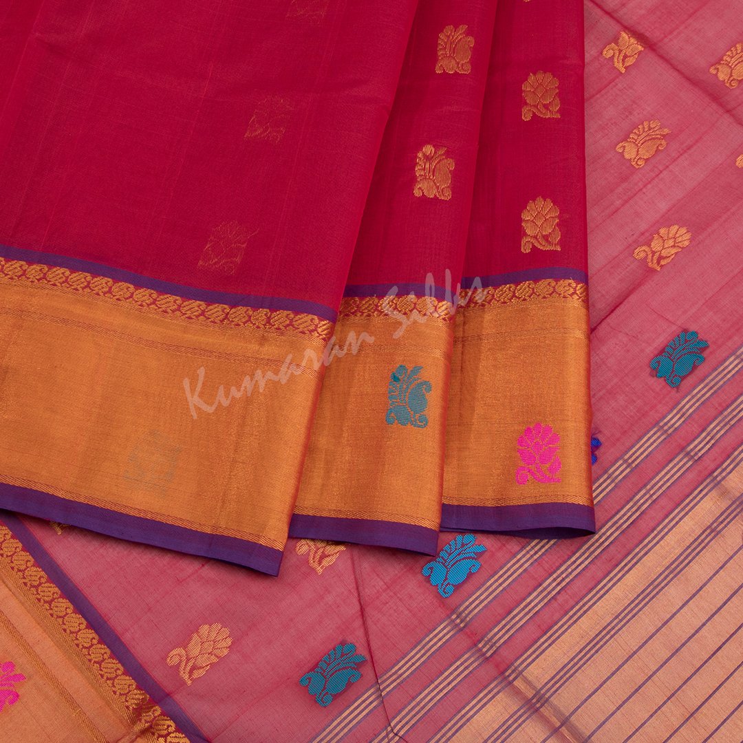 Venkatagiri Handloom Cotton Crimson Red Saree Without Blouse