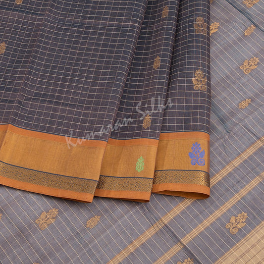 Venkatagiri Handloom Cotton Dark Grey Saree Without Blouse