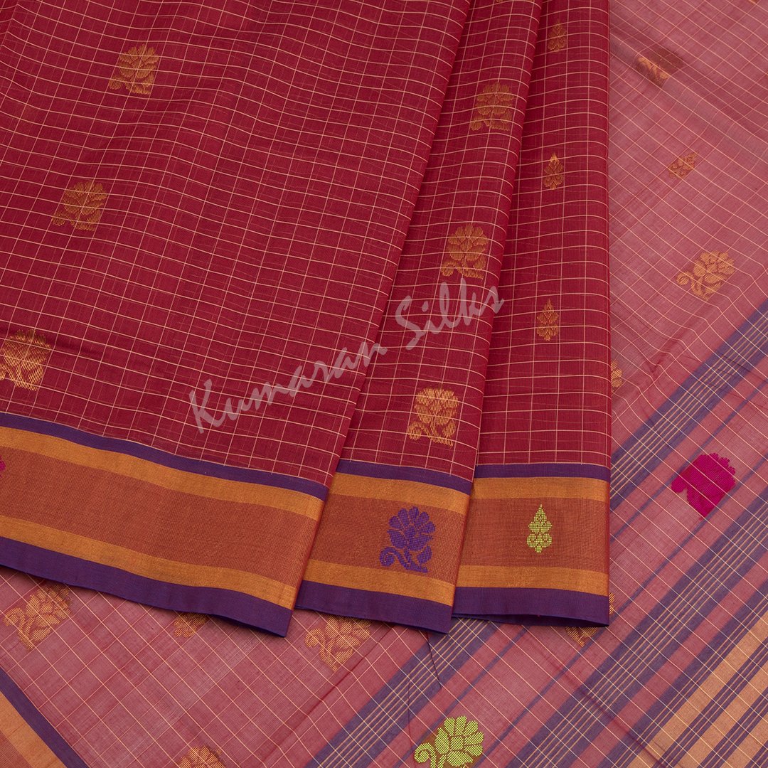 Venkatagiri Handloom Cotton Maroon Saree Without Blouse 02