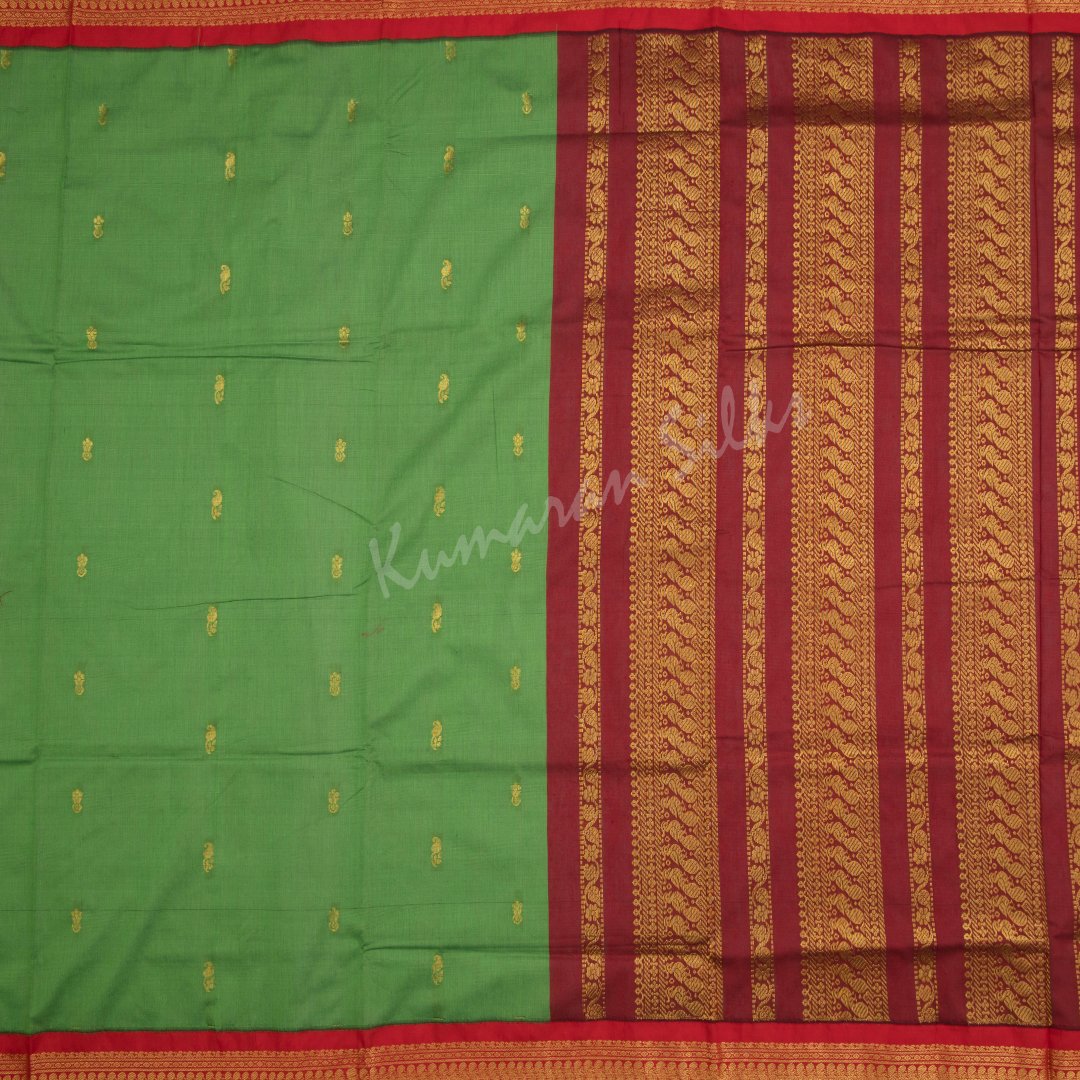 Kalyani Cotton Parrot Green Embroidered Saree