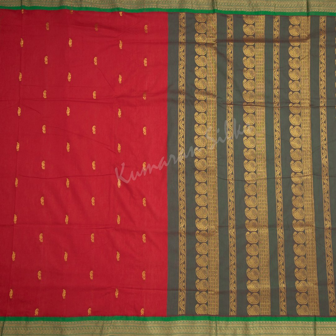 Kalyani Cotton Red Embroidered Saree