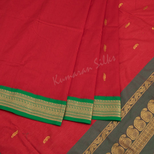 Kalyani Cotton Red Embroidered Saree