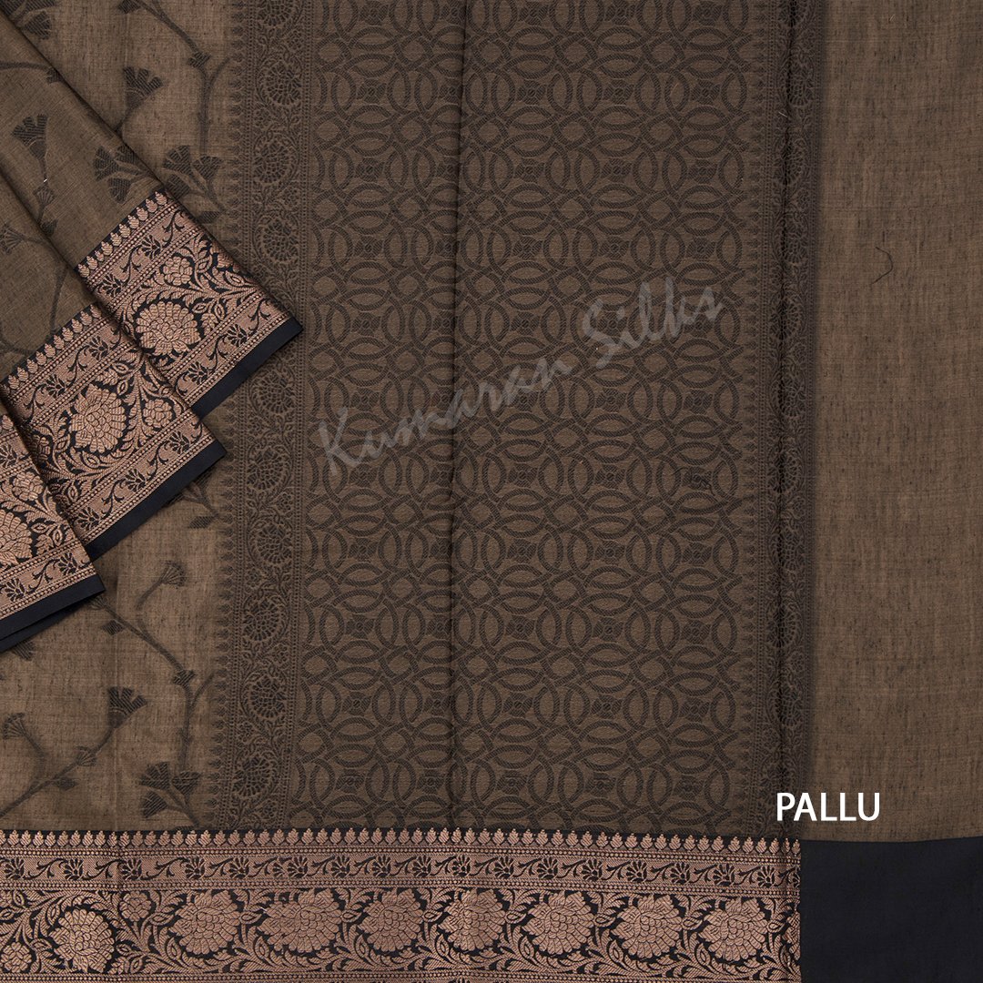 Jute Cotton Embroidered Wood Brown Saree