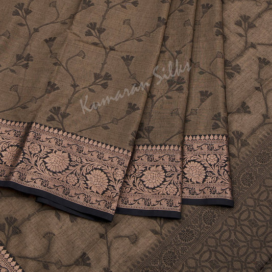 Jute Cotton Embroidered Wood Brown Saree