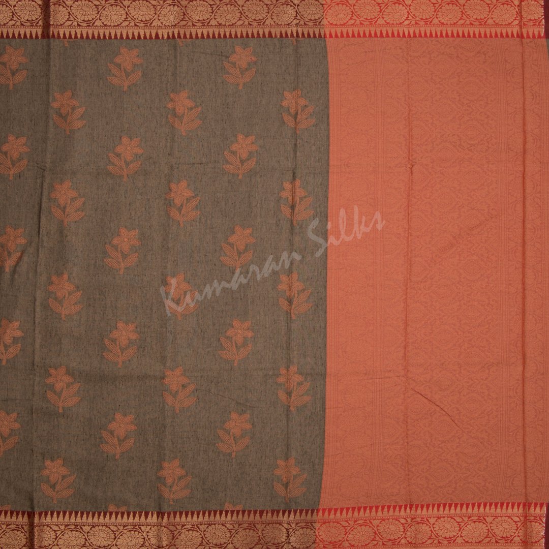 Jute Cotton Embroidered Wood Brown Saree 02