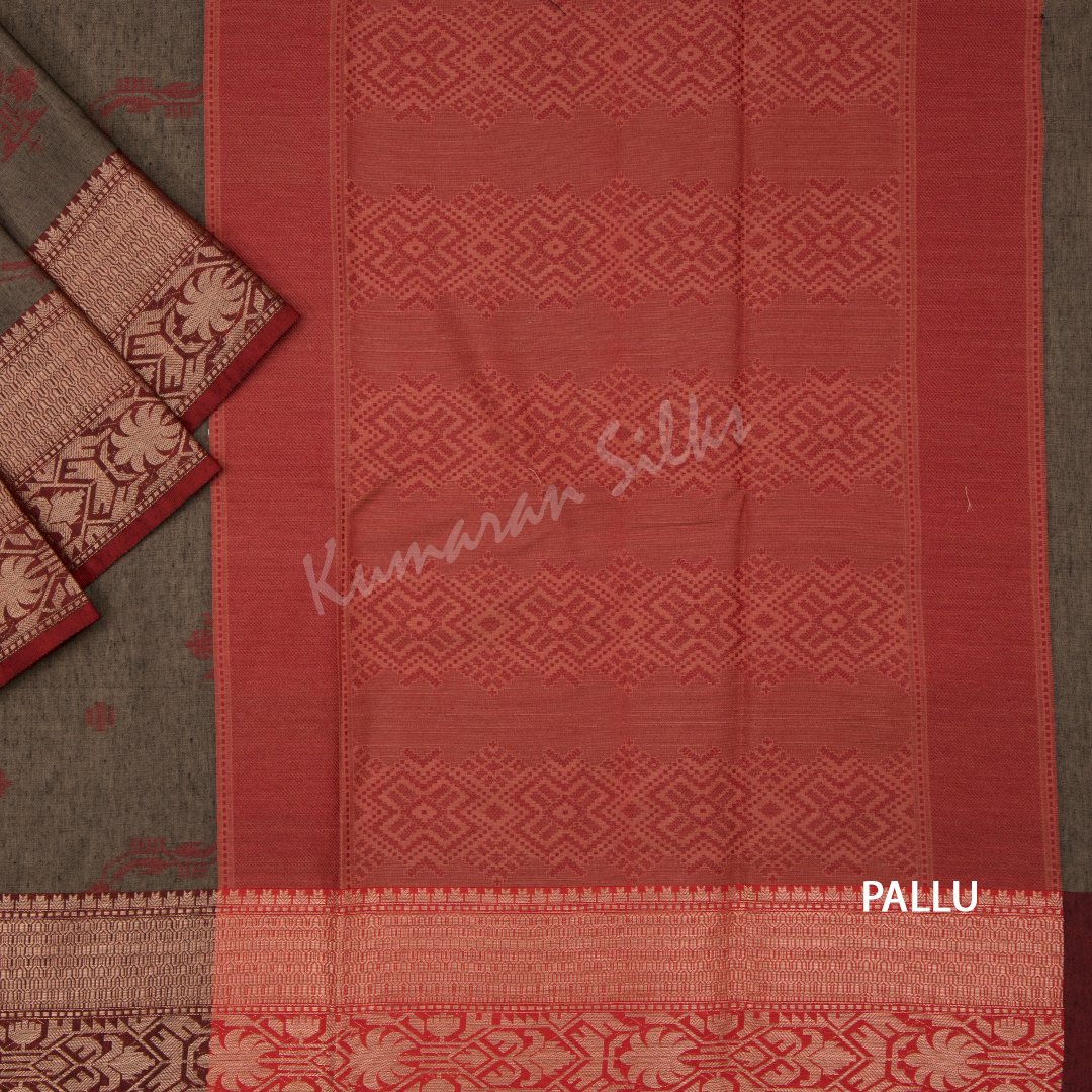 Jute Cotton Embroidered Wood Brown Saree 03