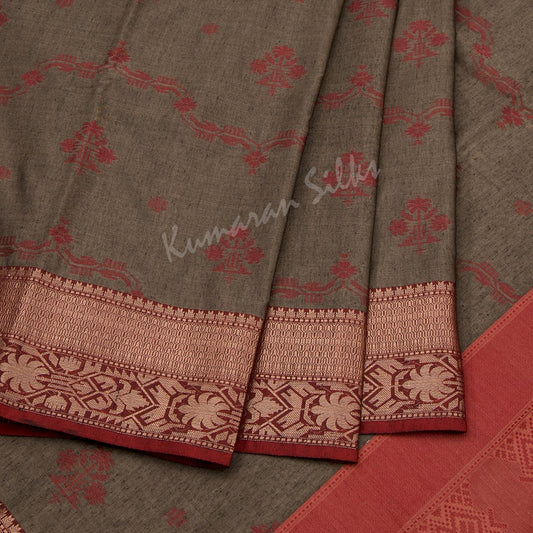 Jute Cotton Embroidered Wood Brown Saree 03