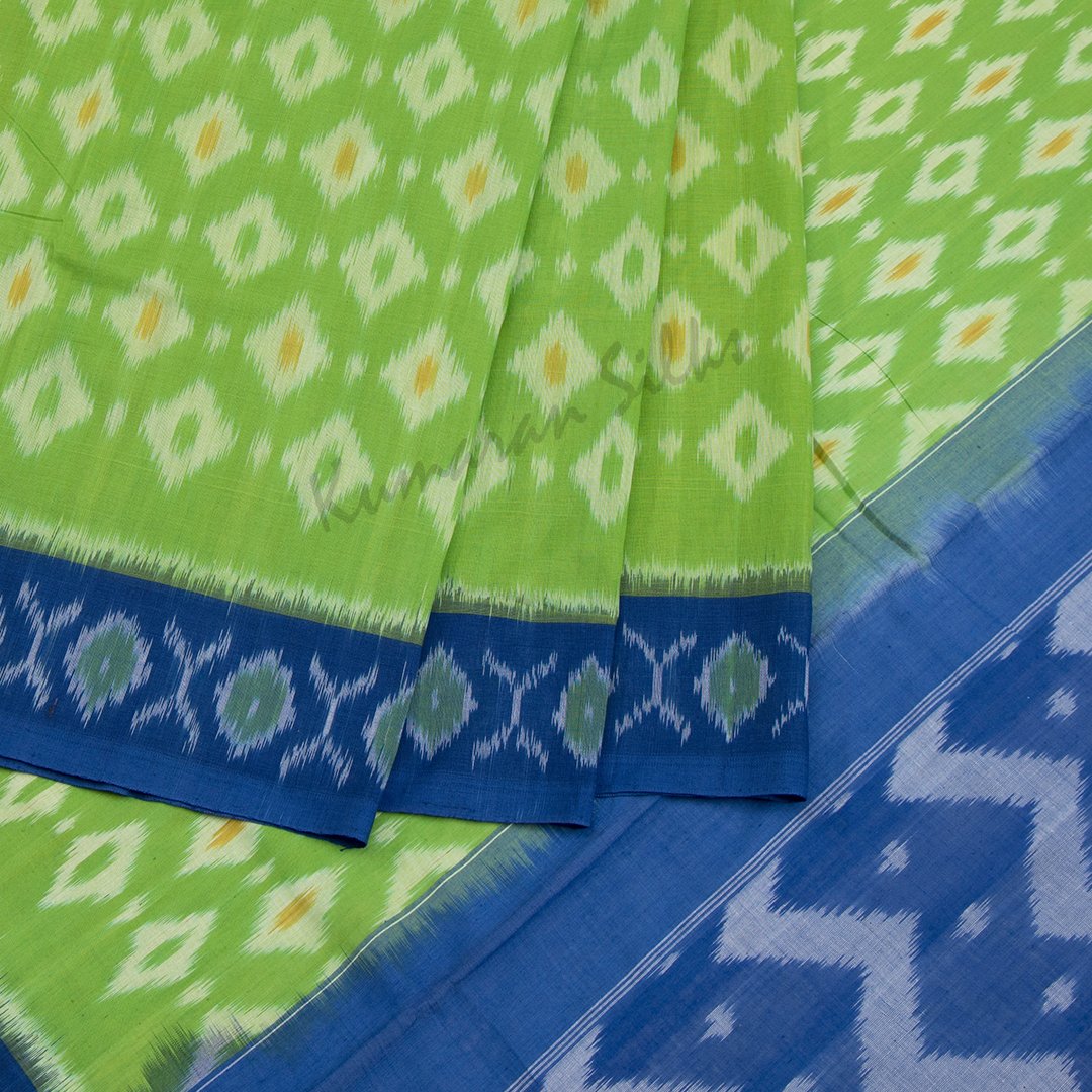 Pochampally Cotton Parrot Green Saree Without Blouse