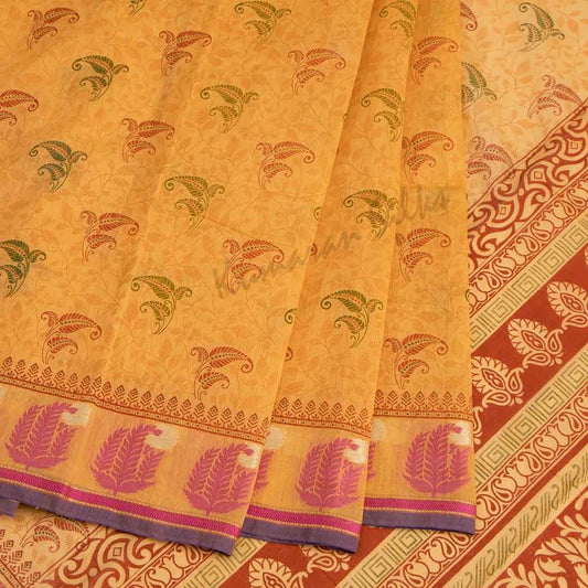 Chanderi Cotton Printed Mango Yellow Saree