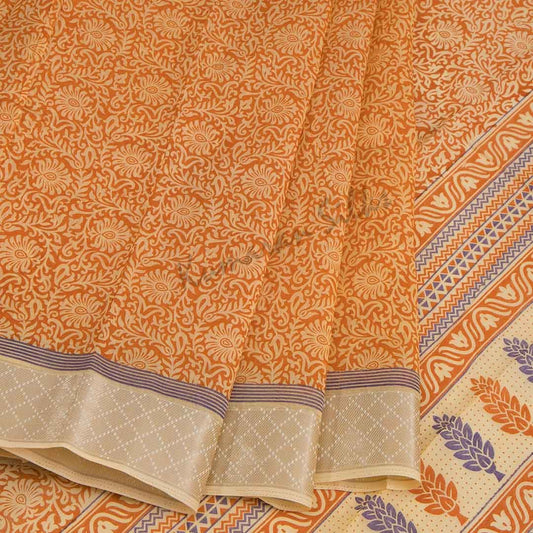 Chanderi Cotton Printed Light Orange Saree