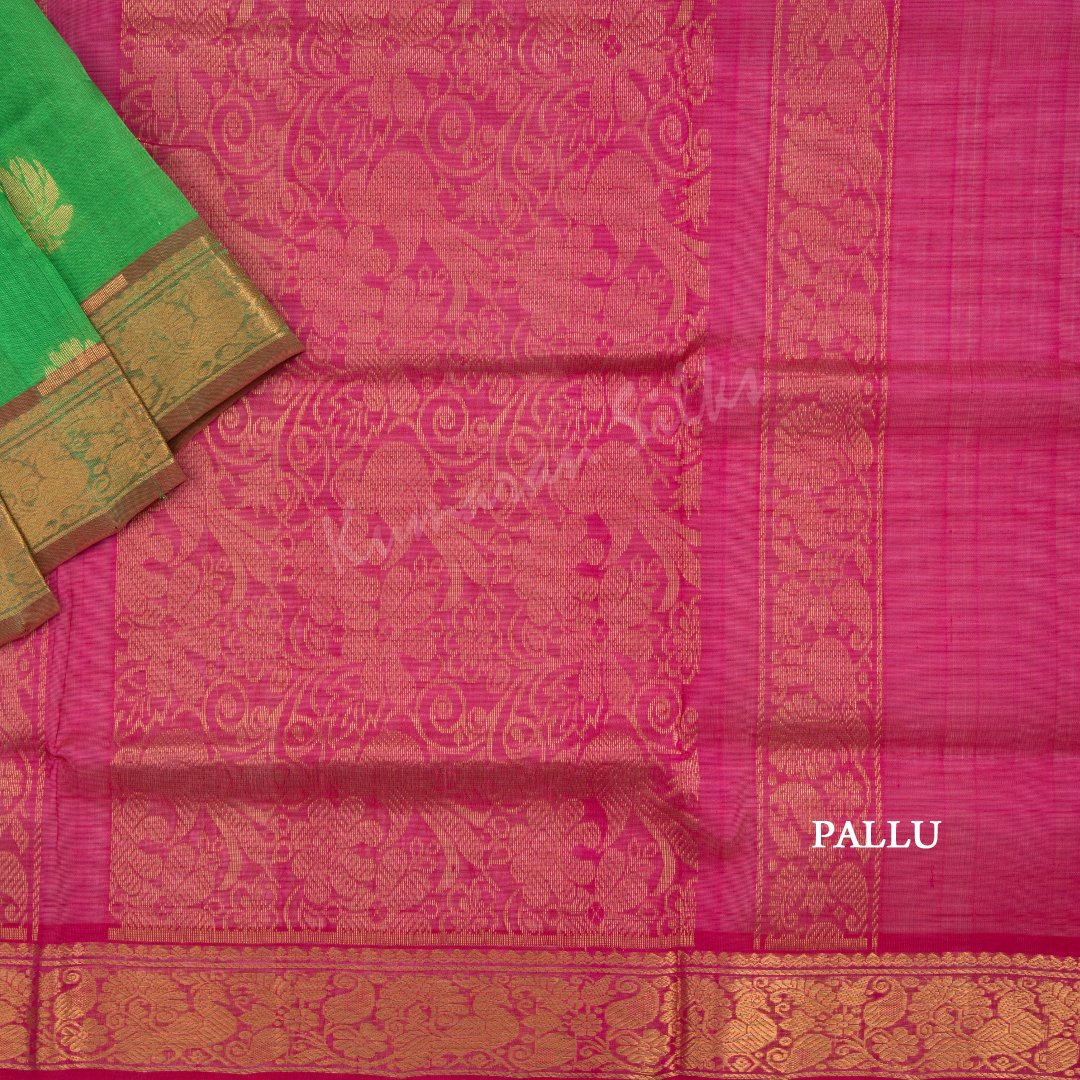 Amirthavarshni Parrot Green Silk Cotton Saree