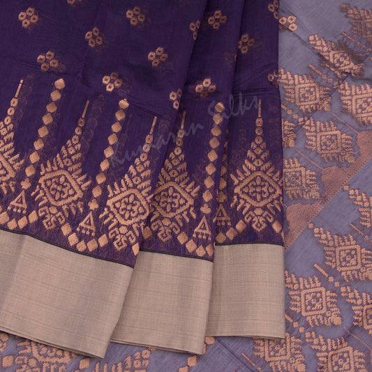 Silk Cotton Embroidered Purple Saree 11