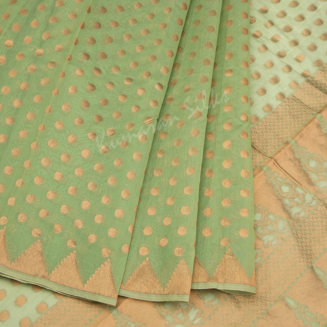Silk Cotton Embroidered Light Green Saree 04