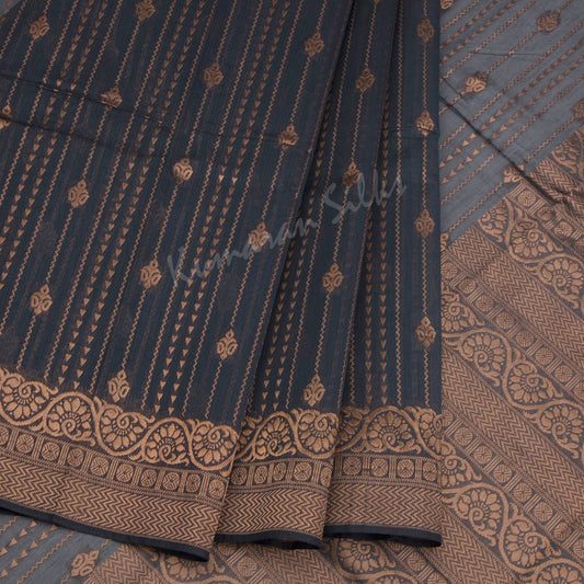 Silk Cotton Embroidered Dark Grey Saree 06