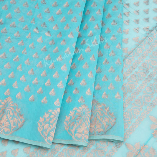 Silk Cotton Embroidered Sky Blue Saree 04