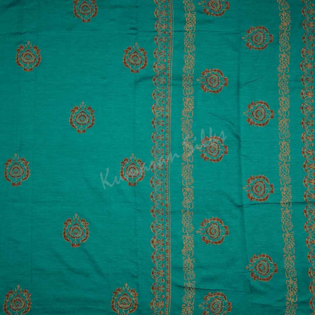 Poly Cotton Printed Peacock Green Saree