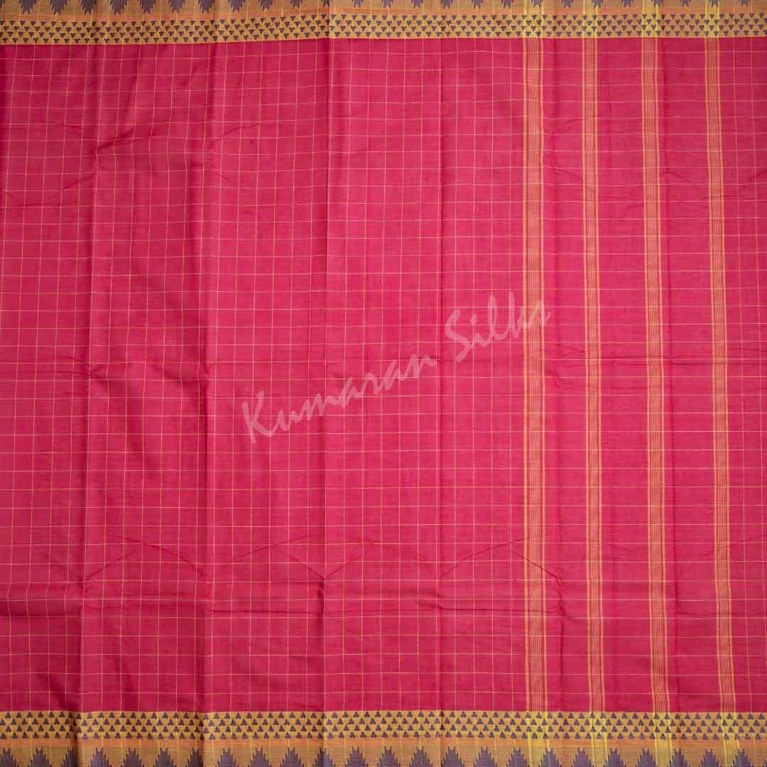 Chettinad Cotton Pink Checked Saree Without Blouse
