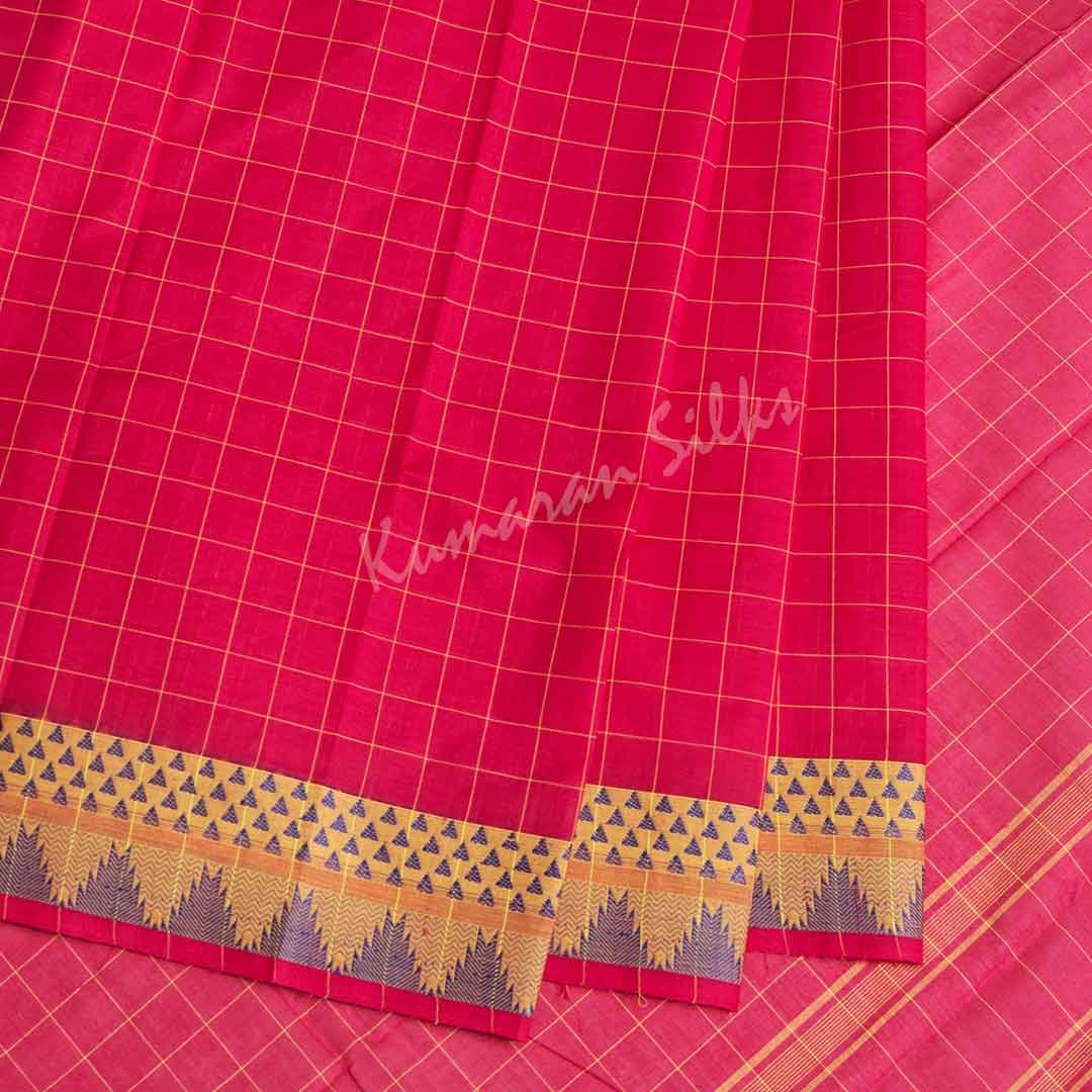 Chettinad Cotton Pink Checked Saree Without Blouse