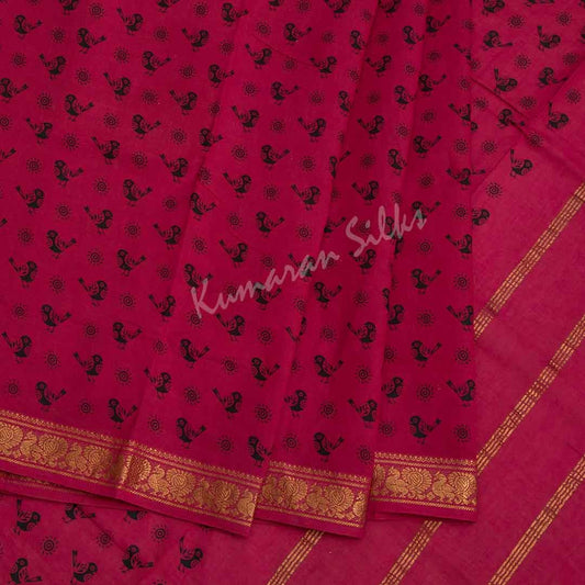 Sungudi Cotton Ruby Pink Printed Saree Without Blouse