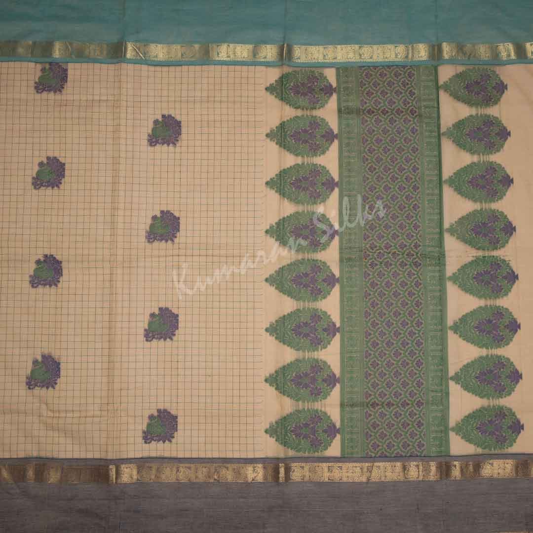 Chettinad Cotton Embroidered Cream Saree