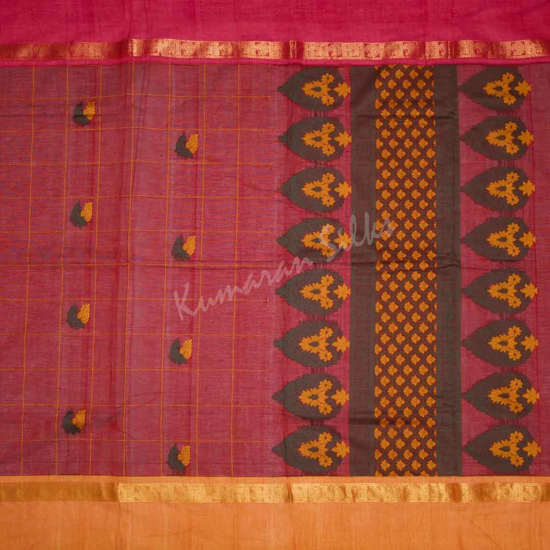 Chettinad Cotton Embroidered Maroon Saree