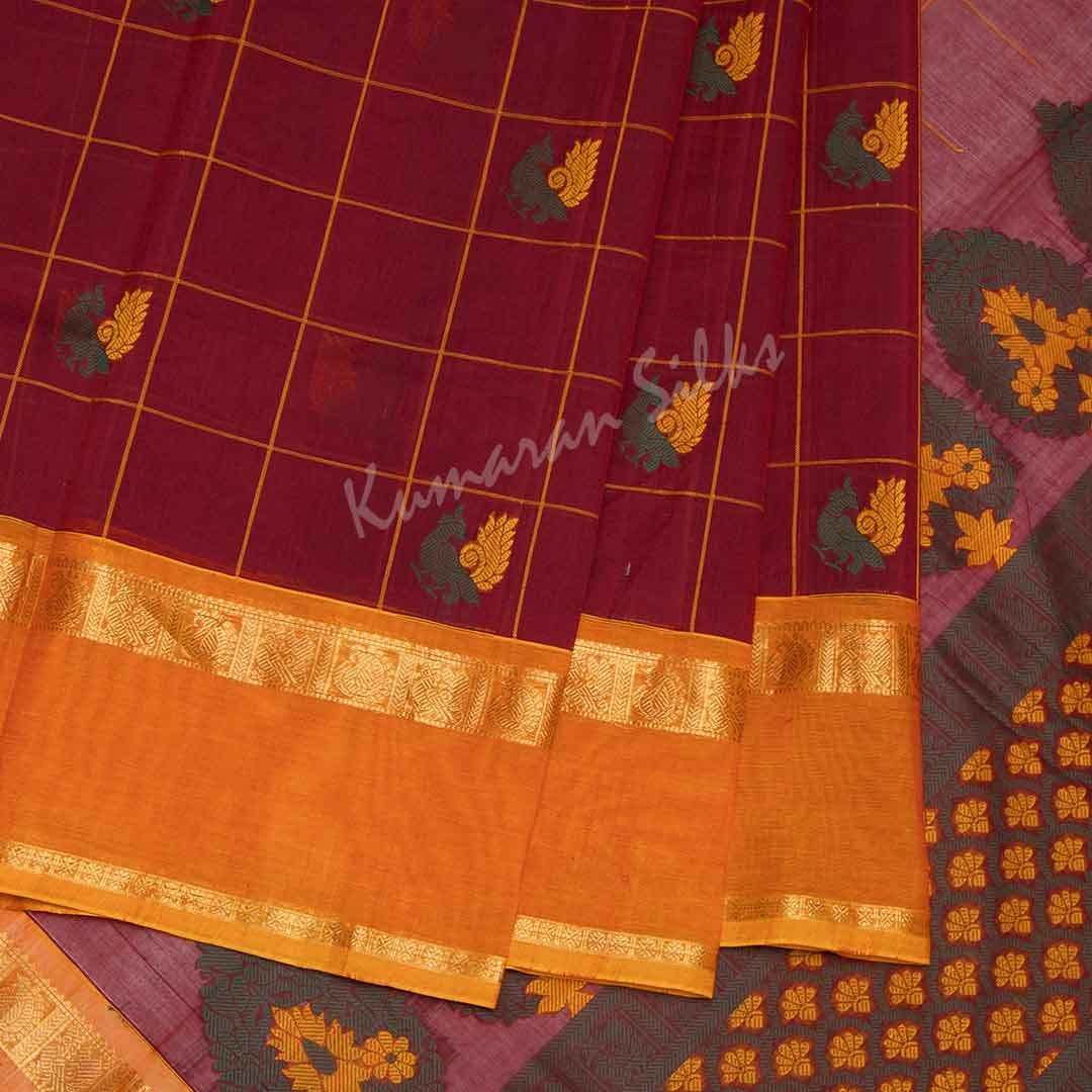 Chettinad Cotton Embroidered Maroon Saree