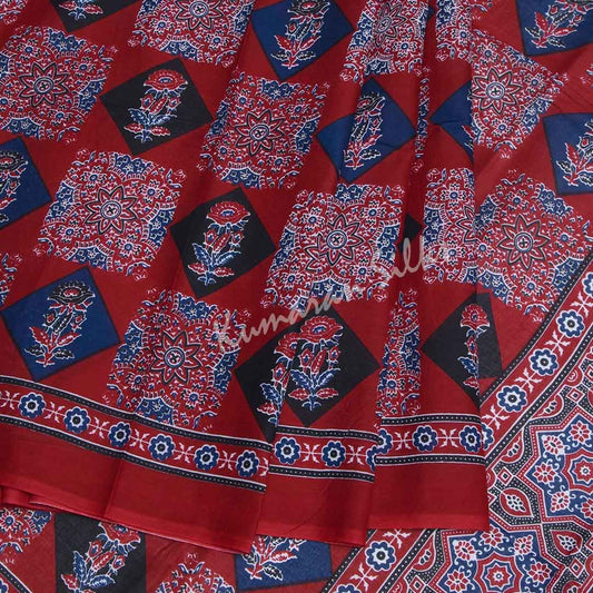 Mul Mul Cotton Red Printed Saree 03