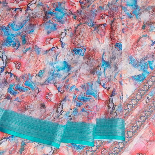 Semi Linen Printed Multi Colour Saree 07