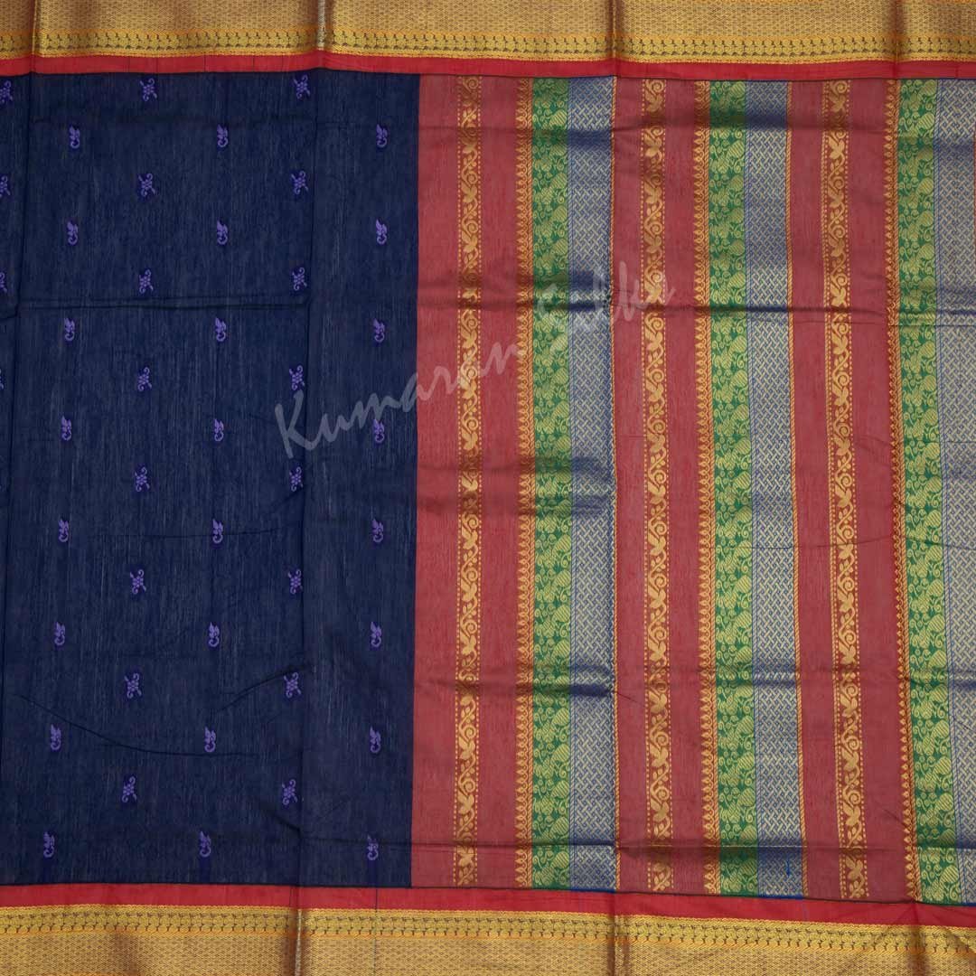 Kalyani Cotton Navy Blue Embroidered Saree