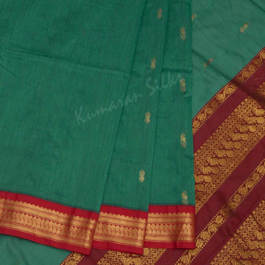Kalyani Cotton Jade Green Embroidered Saree 02
