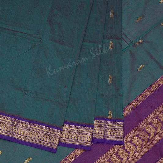 Kalyani Cotton Peacock Blue Embroidered Saree