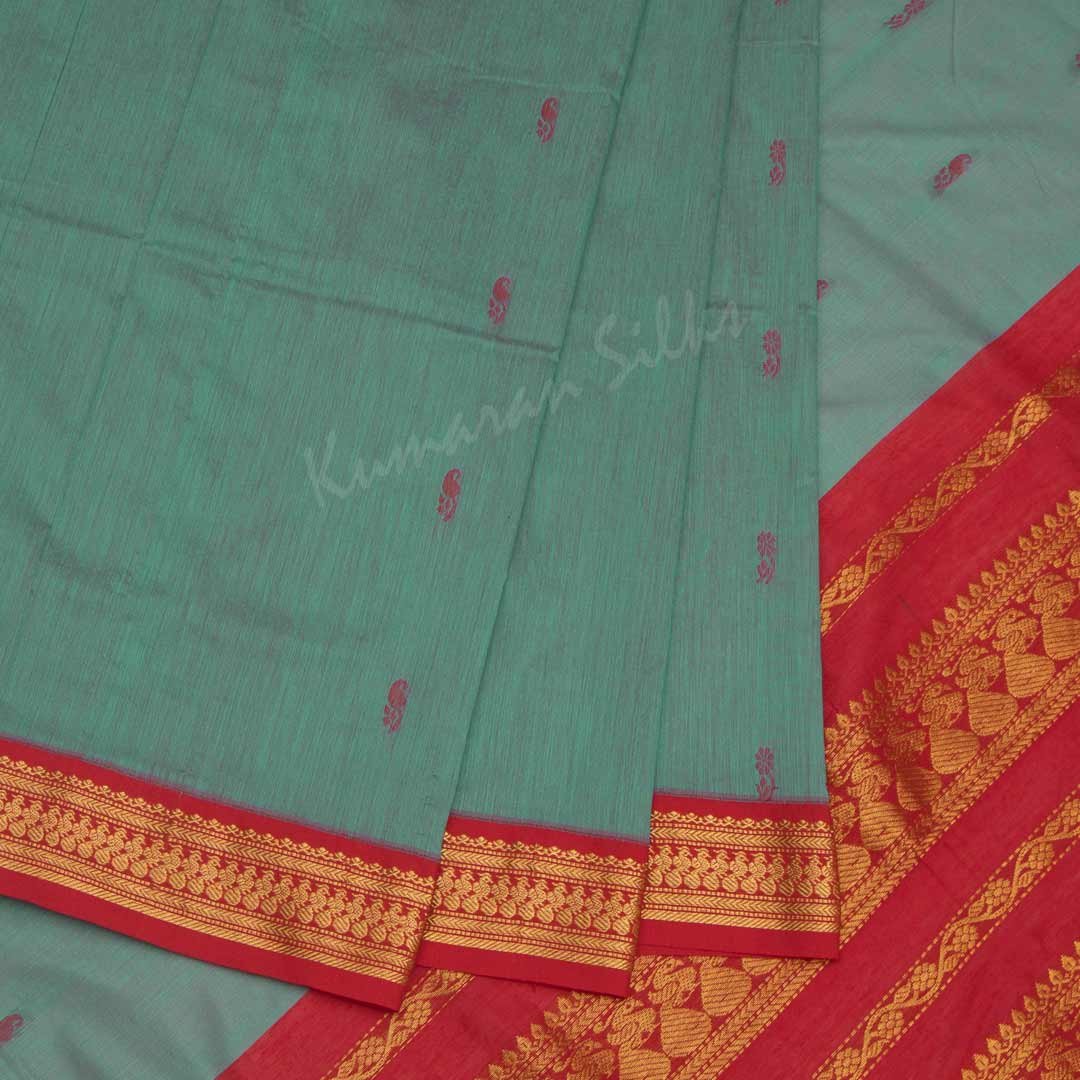 Kalyani Cotton Jade Green Embroidered Saree 03