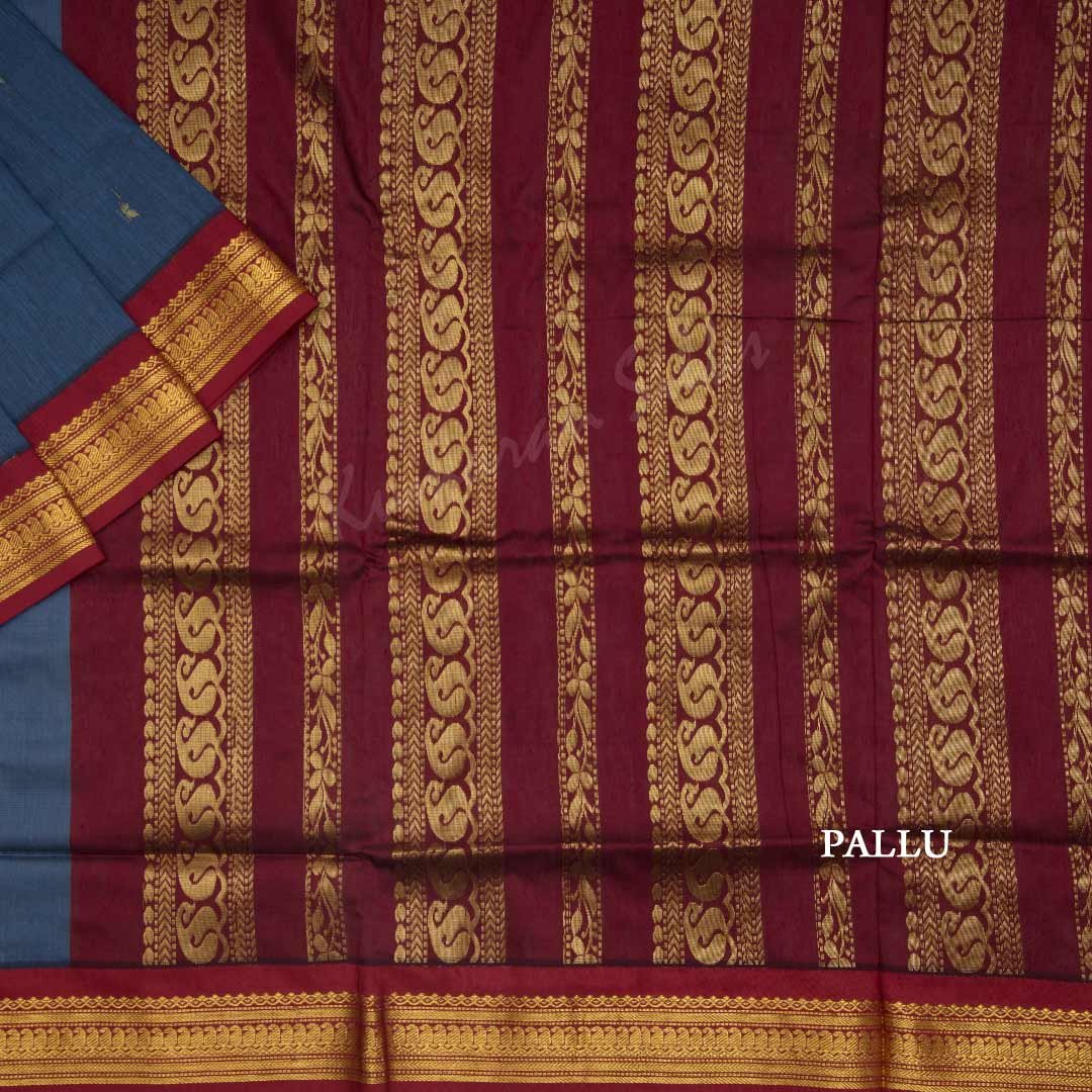 Kalyani Cotton Greyish Blue Embroidered Saree