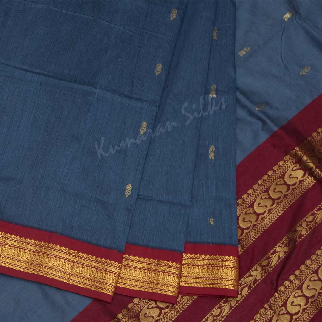 Kalyani Cotton Greyish Blue Embroidered Saree