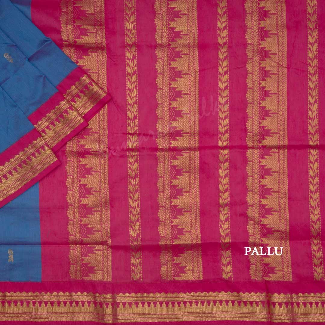 Kalyani Cotton Blue Embroidered Saree 03