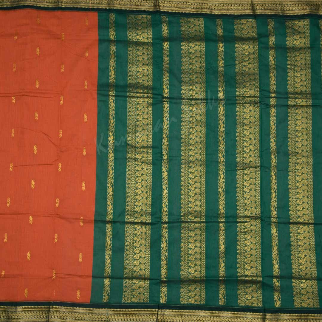 Kalyani Cotton Dark Orange Embroidered Saree